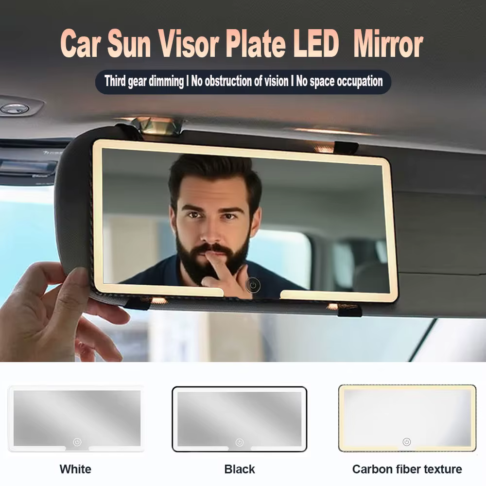 Miroir de maquillage pare-soleil de voiture, lumière LED, écran tactile, luminosité réglable, maquil