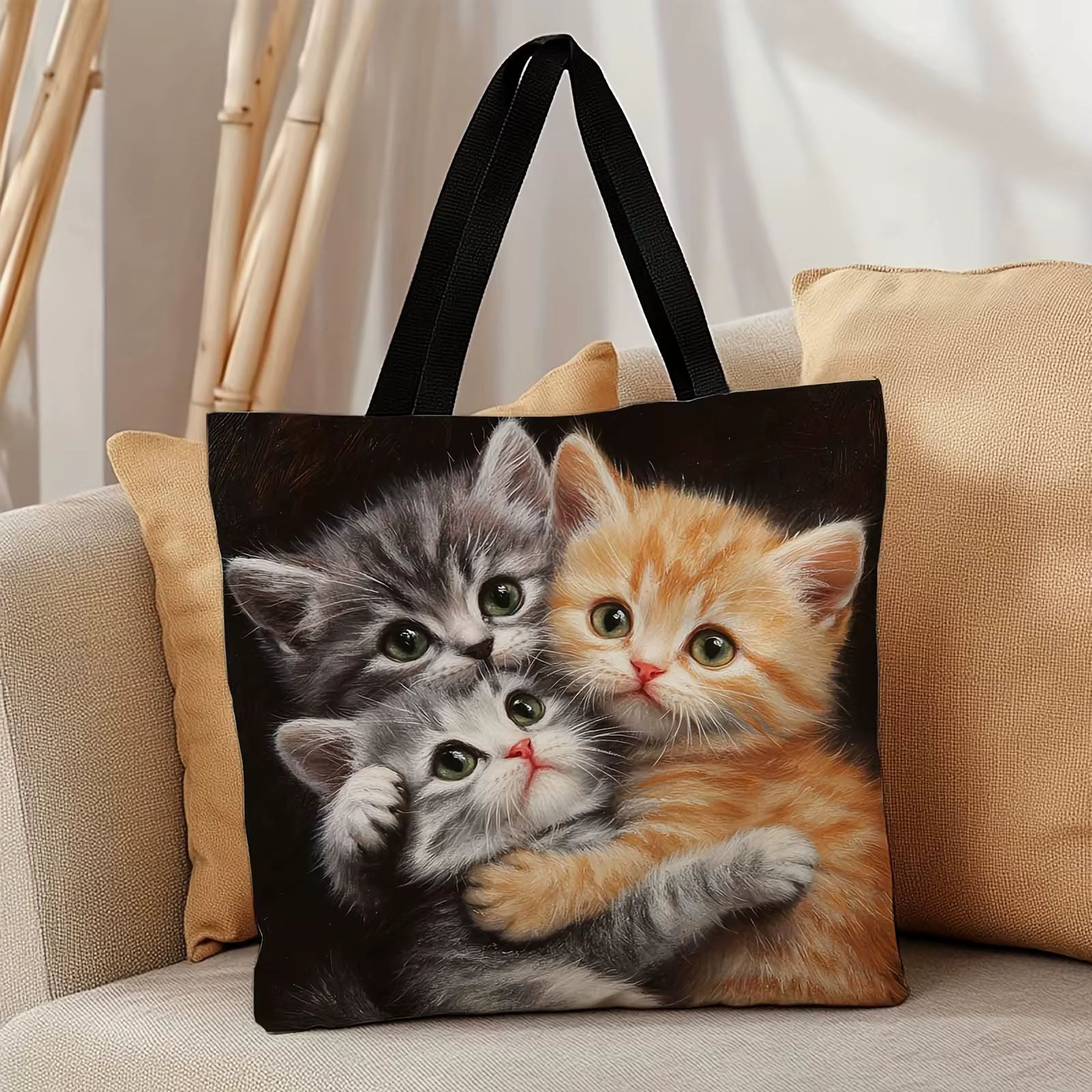 Sac fourre-tout pliable et réutilisable avec motif chaton et chatons colorés - Sac à main décontract