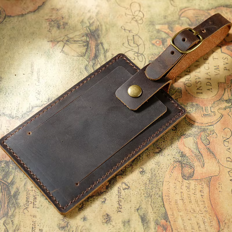 Étiquette de bagage en cuir avec lettre personnalisée-étiquette de voyage en peau de vache de couche