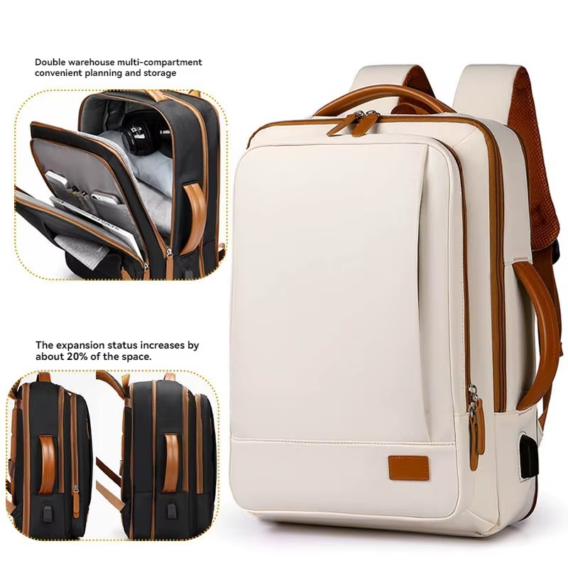Sac à dos de voyage pour ordinateur portable, sac à dos étanche extensible avec port de chargement U