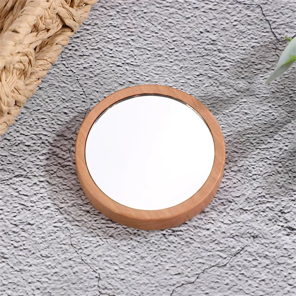 Miroir à main rond en bois vintage pour femme, compact, portable, cosmétique, maquillage, vanité, vo
