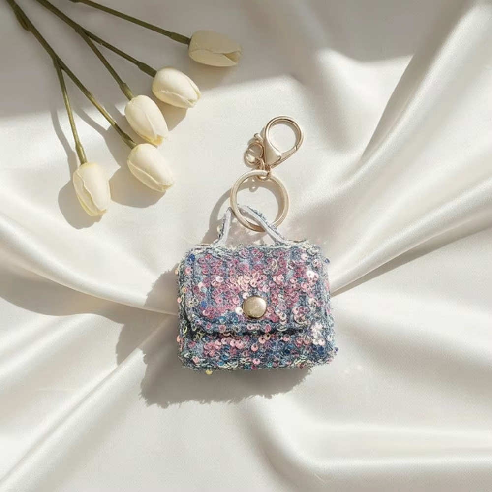 Étui pour écouteurs mini à paillettes tendance avec porte-clés, porte-monnaie DIY, petit sac, access