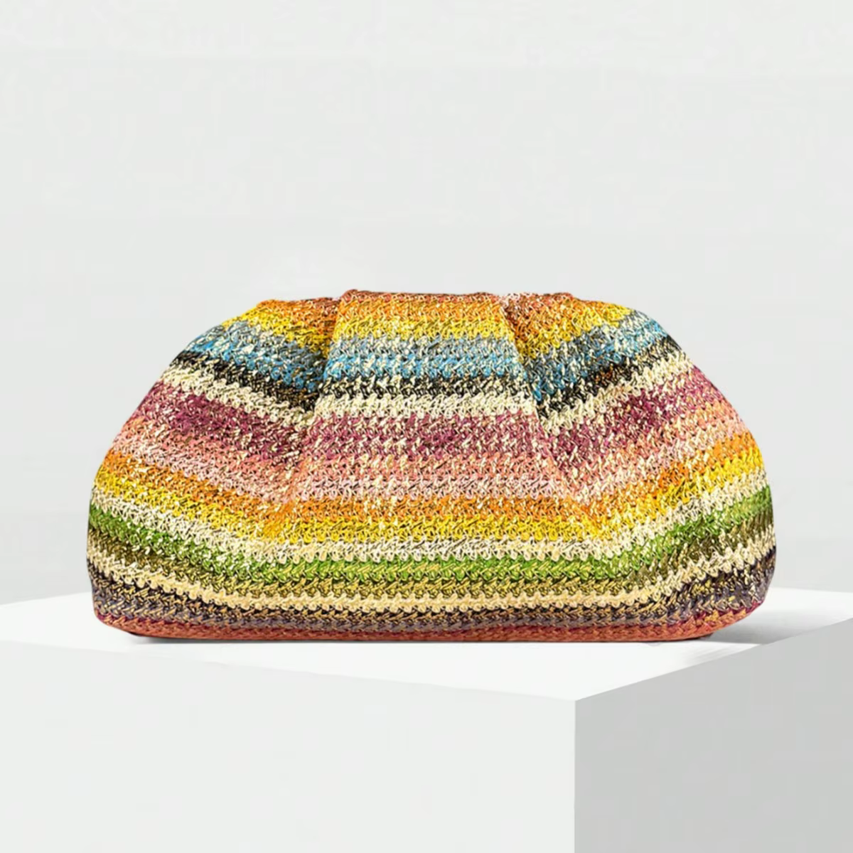 Nouveauté Été 2026 : Sacs à main tissés en tricot à rayures multicolores arc-en-ciel pour femmes, sa