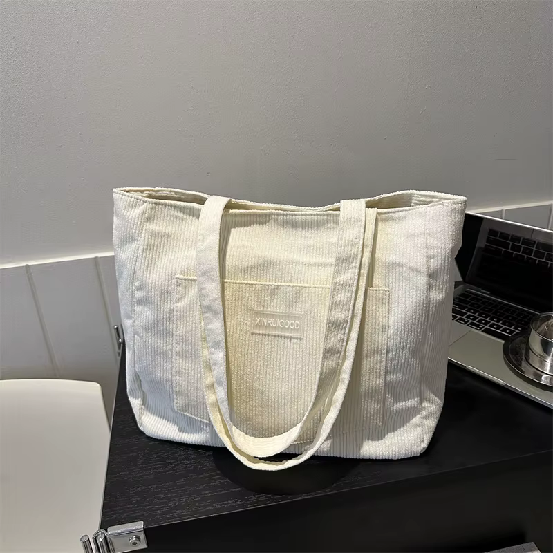Sac à bandoulière De grande capacité sac fourre-tout en velours côtelé tendance sac à main pour dame