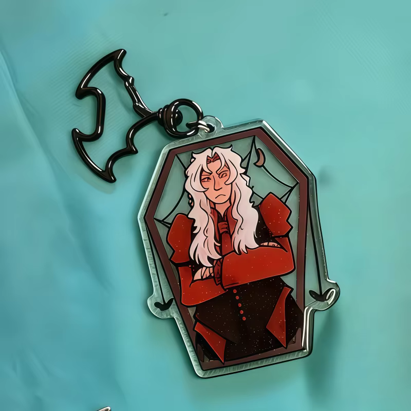 Porte-clés en acrylique en forme de cercueil Vampires SMP, avec fermoir chauve-souris, accessoires d