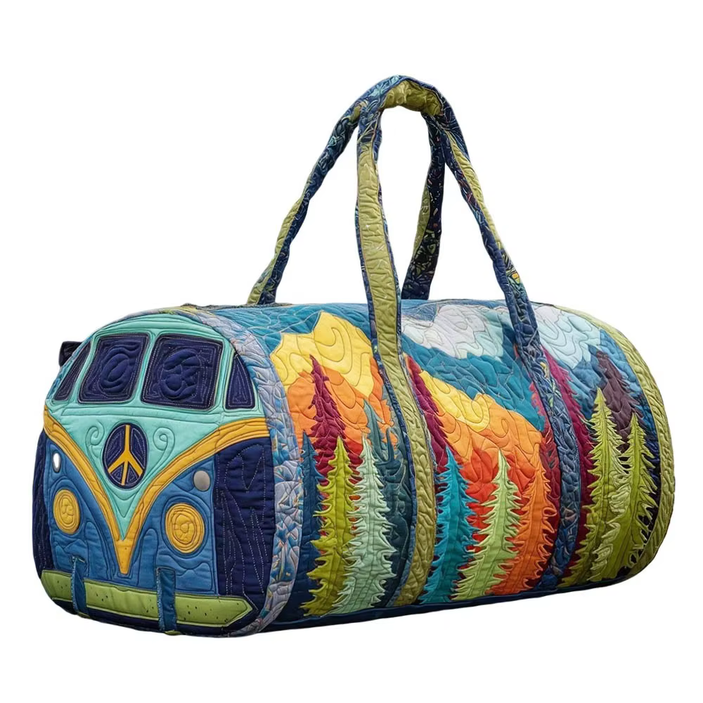 Sac de voyage matelassé en coton, style bohème hippie, sac de week-end imprimé champignons et grenou