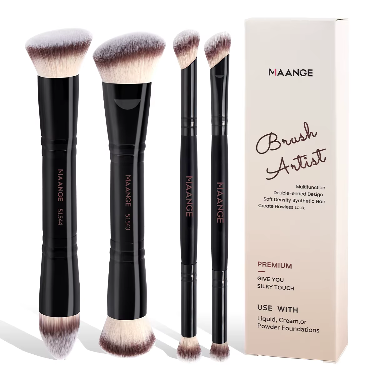 MAANGE-Ensemble de pinceaux de maquillage de base, 4 pièces, avec boîte, pour fond de teint en poudr