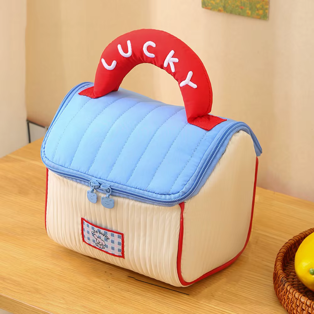 Grande Trousse de Maquillage Mignonne en Forme de Cabane, Étui Cosmétique Portable Kawaii en Forme d