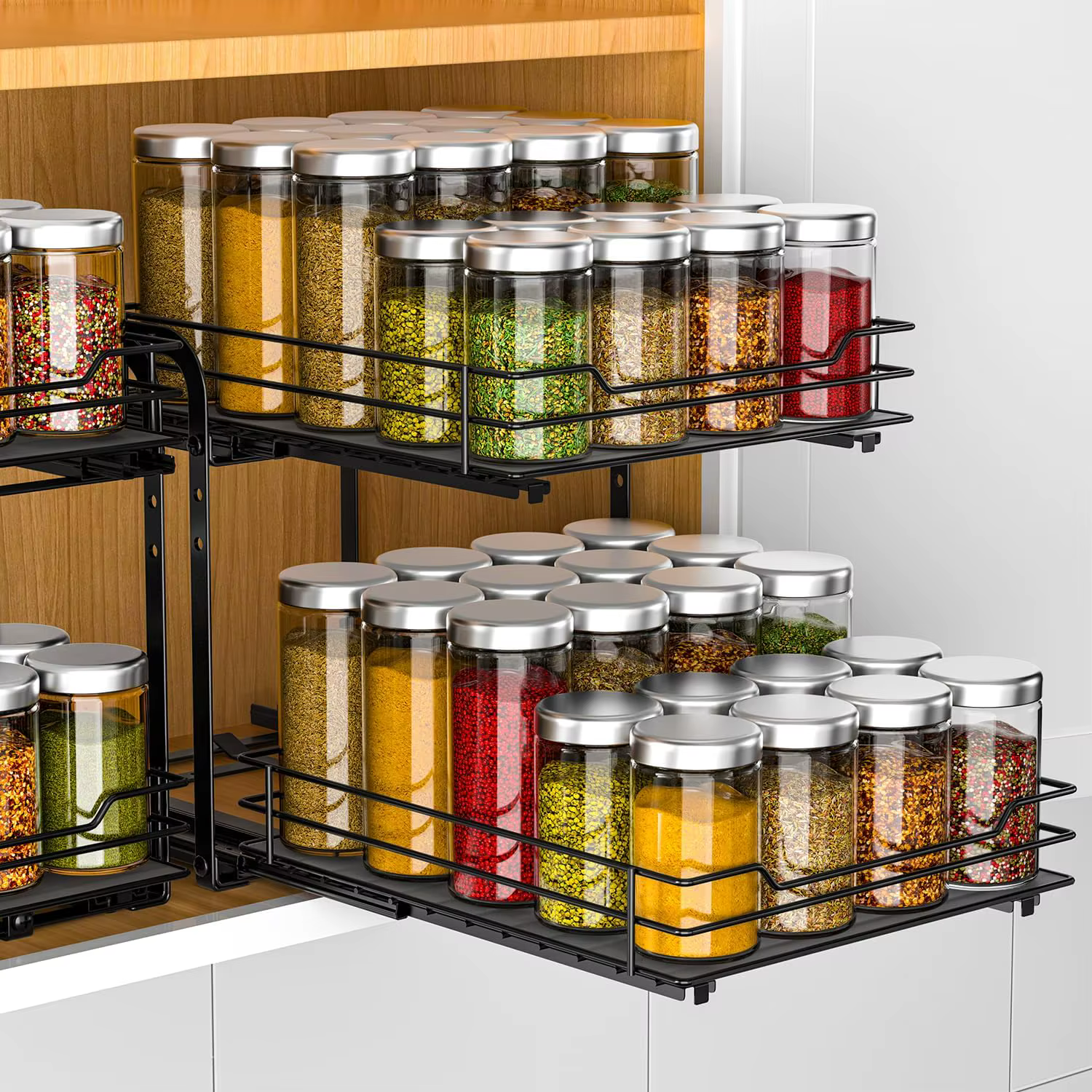 Étagère à épices réglable à 2 niveaux pour armoire, étagère verticale extractible robuste pour l'int