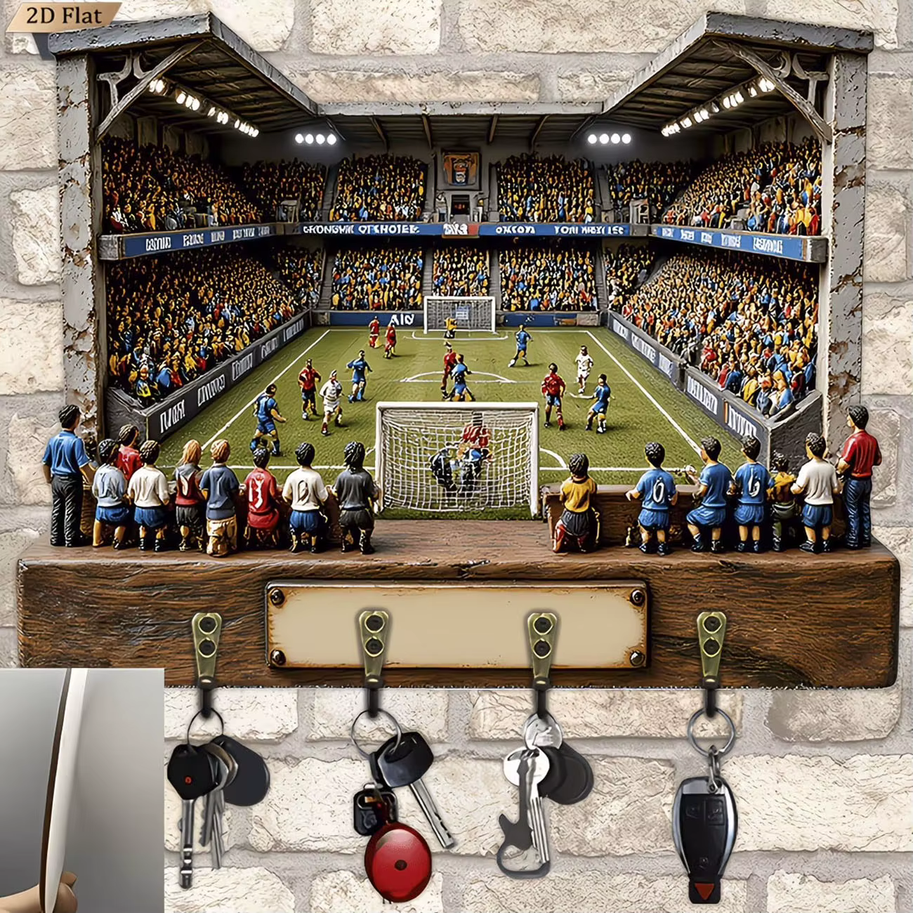 Porte-clés Stade de Football, Porte-clés mural imprimé 2D avec 4 crochets, Décoration pour la maison