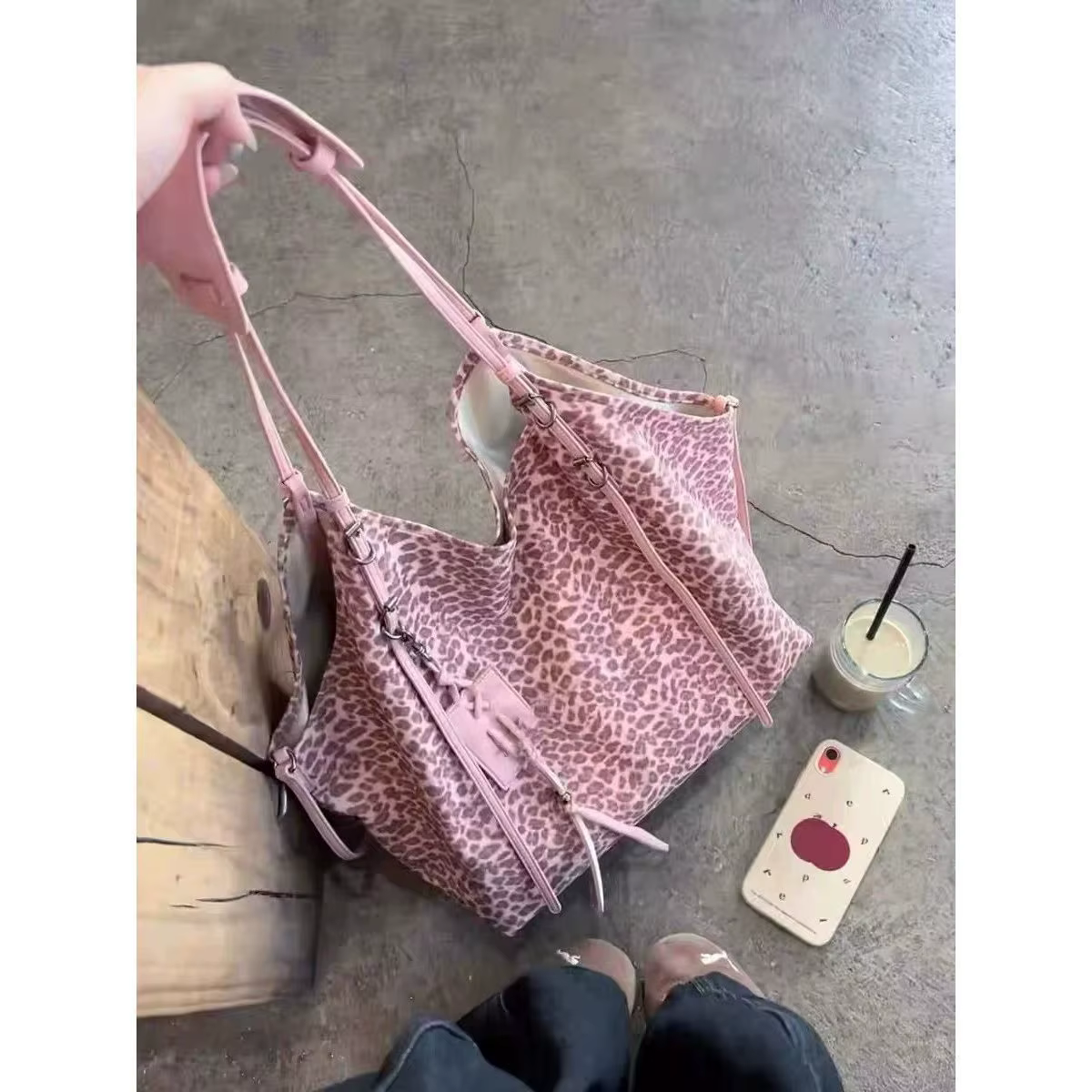 Sac fourre-tout rétro rose léopard pour femme, grande capacité, sac à main Hobo, sac à bandoulière, 