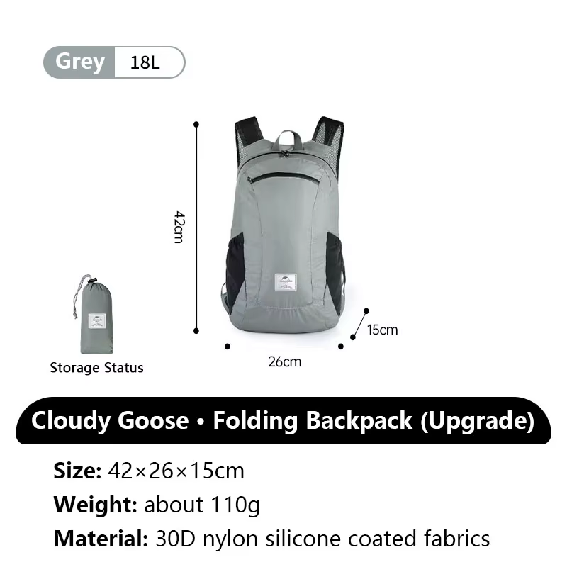 Sac à dos en silicone Naturehike Cloudy Goose 18L 22L, sac portable imperméable, sac à dos de randon