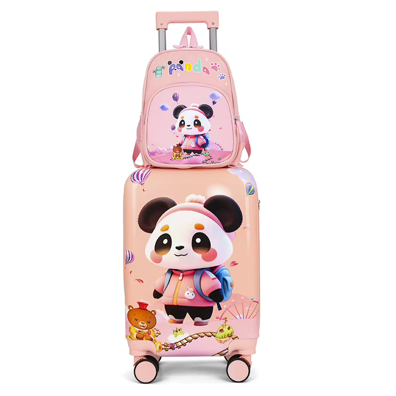 Valise à roulettes pour enfants de 14+19 pouces, valise à fermeture éclair pour enfants, dessin anim