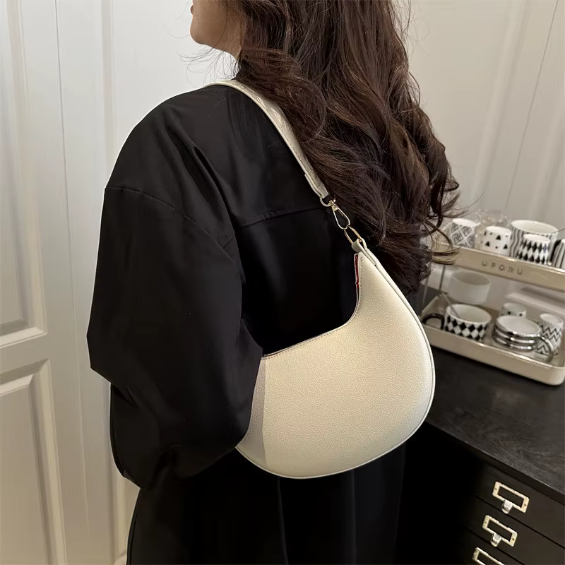 Sac à main luxueux pour femmes, sac à bandoulière en forme de croissant avec bandoulière réglable dé