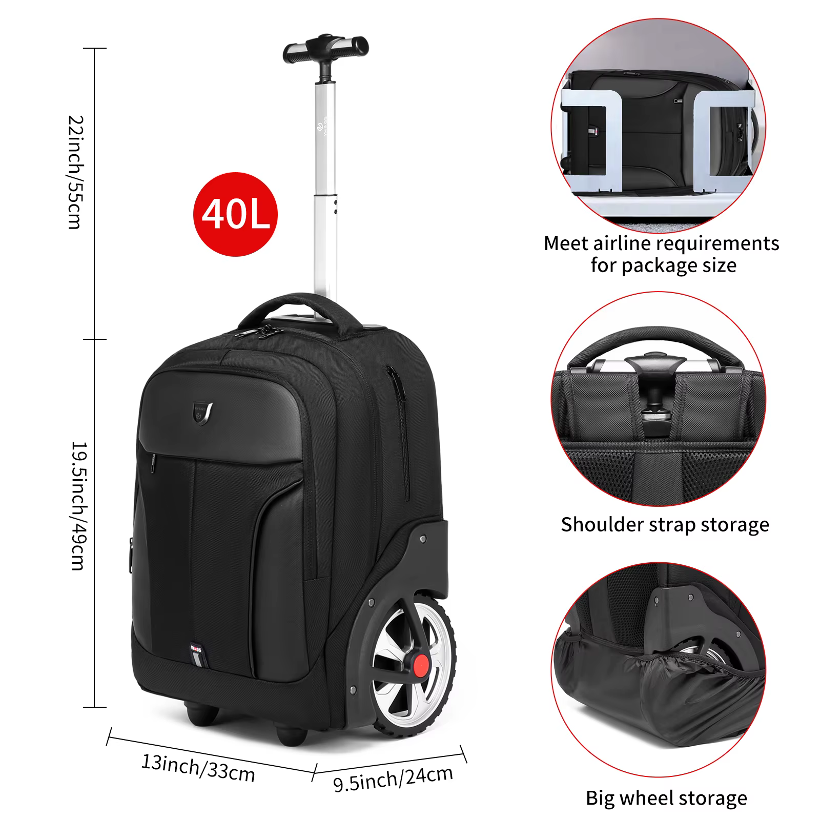 Sacs à dos de voyage à bagages roulants avec roues, sac à dos pour ordinateur portable d'affaires, b