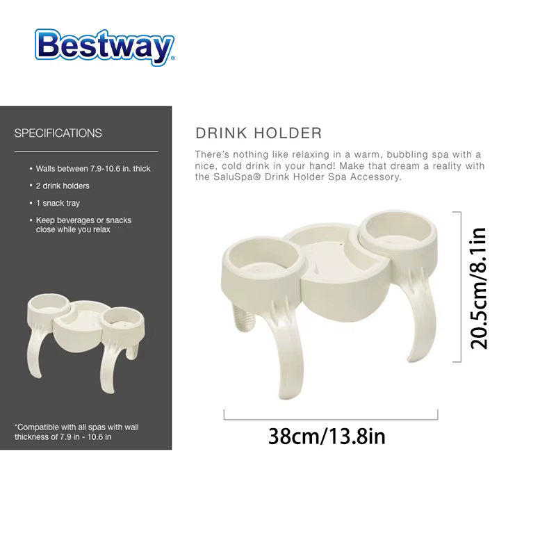 Bestway 60306 1PC SaluSpa 1 Plateau pour 2 Boissons Accessoires pour Spa et Bain à Remous Extérieur 