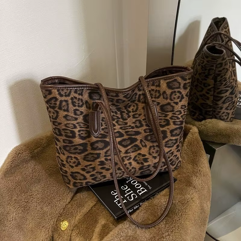 Sac fourre-tout rétro à imprimé léopard, grande capacité, décontracté, polyvalent, sac à bandoulière