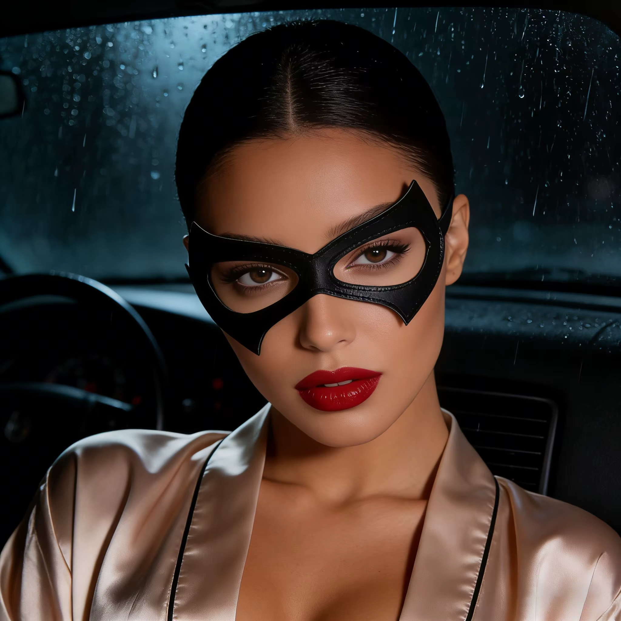 Masque Gothique Sexy Catwoman en Cuir PU Demi-Visage, Accessoire d'Ambiance pour Fête Noire, Carnava