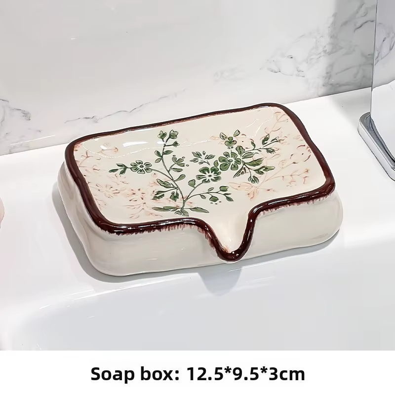 Ensemble d'accessoires de salle de bain en céramique rétro : porte-savon avec drainage, distributeur