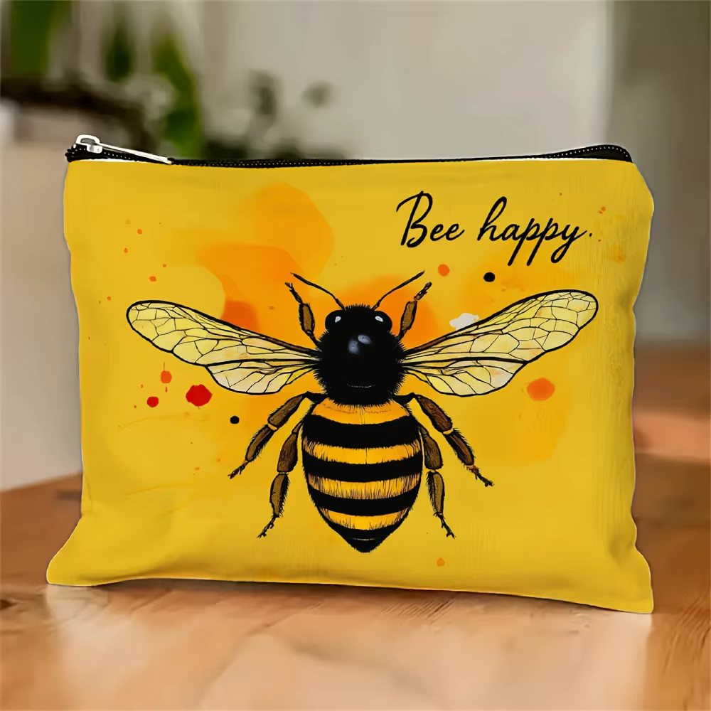 Un sac de maquillage à motifs imprimé abeille - pochette multifonctionnelle à fermeture éclair, sac 