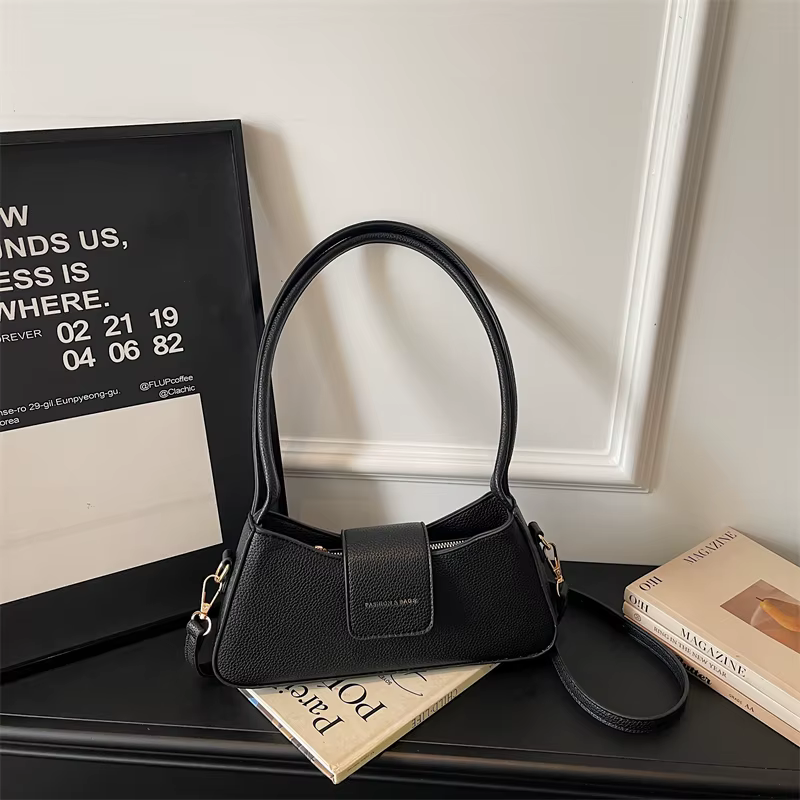 Sac sous le bras de style français pour femmes, sac à main beige et noir, pochette en cuir PU de cou