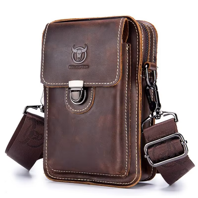 BULLCAPTAIN Crazy Horse cuir homme taille Pack téléphone pochette sacs taille sac hommes petite poit