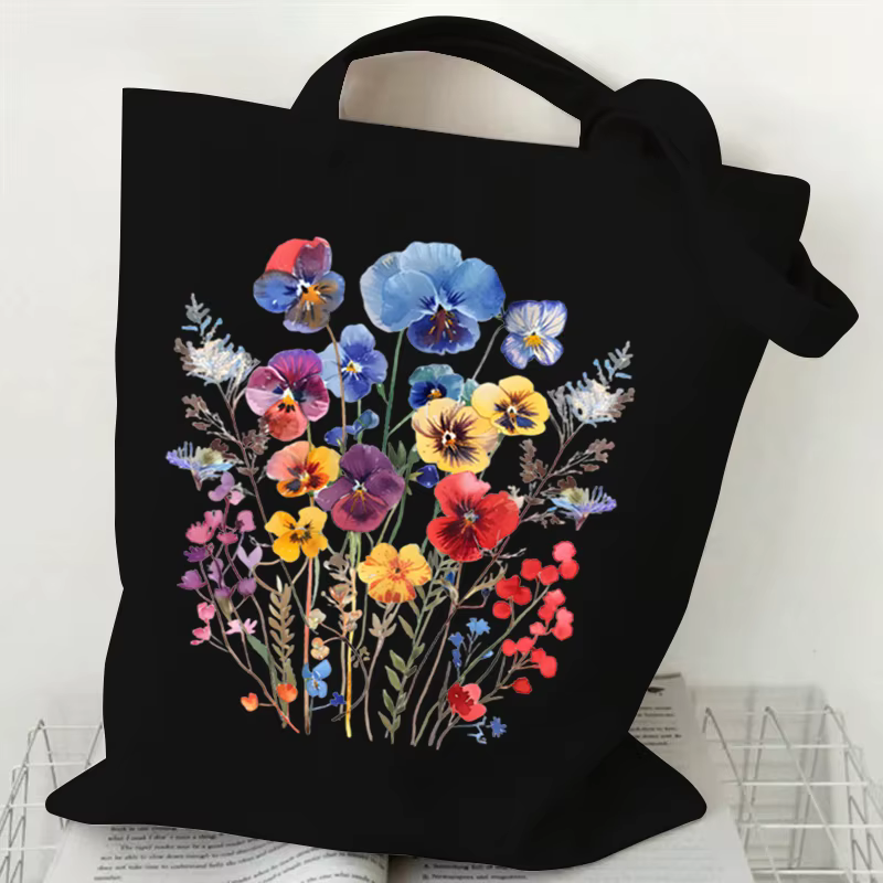Boho fleurs sauvages motif rétro graphiques toile sac fourre-tout sac de shopping réutilisable pour 