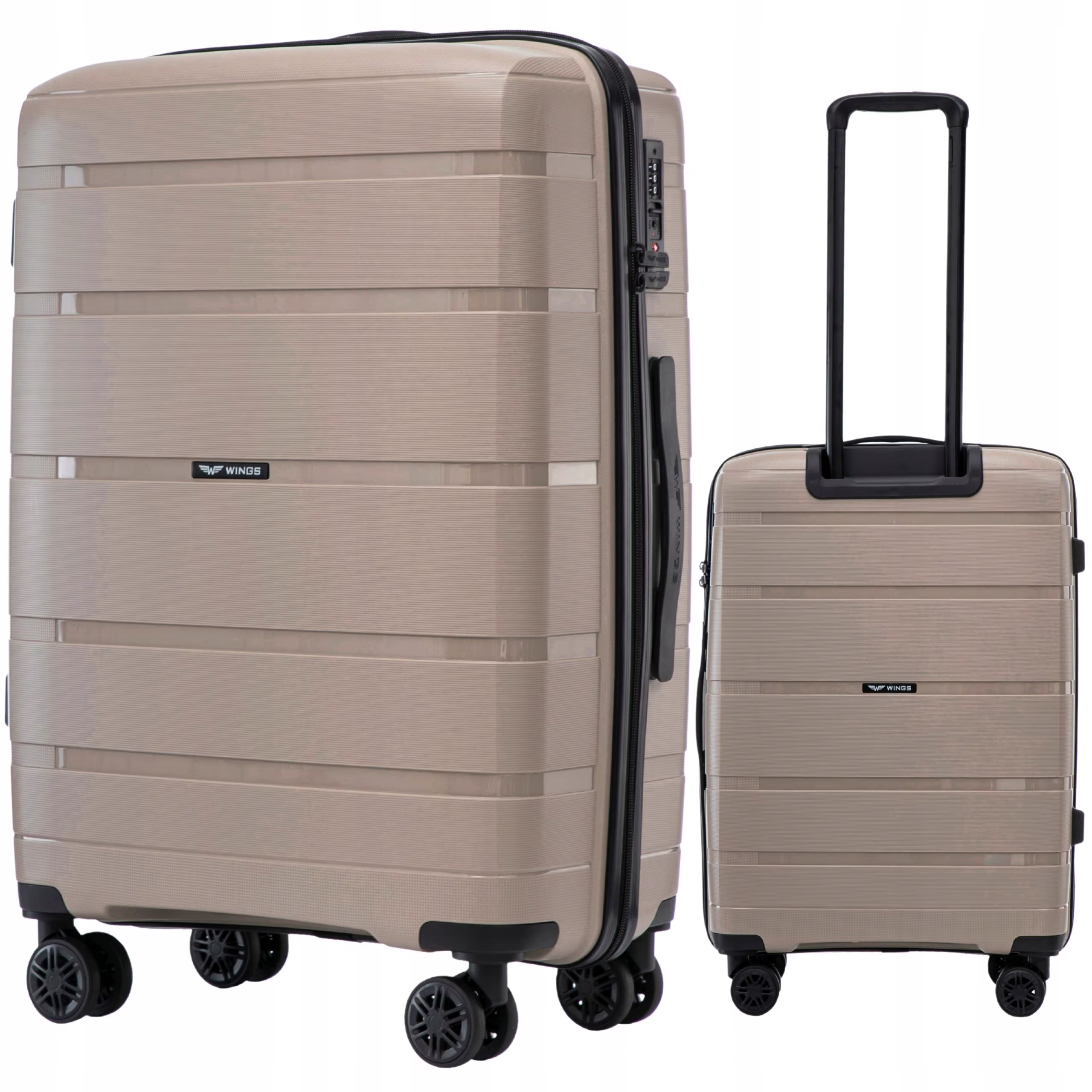 WINGS Valise de voyage en polypropylène beige, bagage à roulettes, 4 roues 24 "TSA