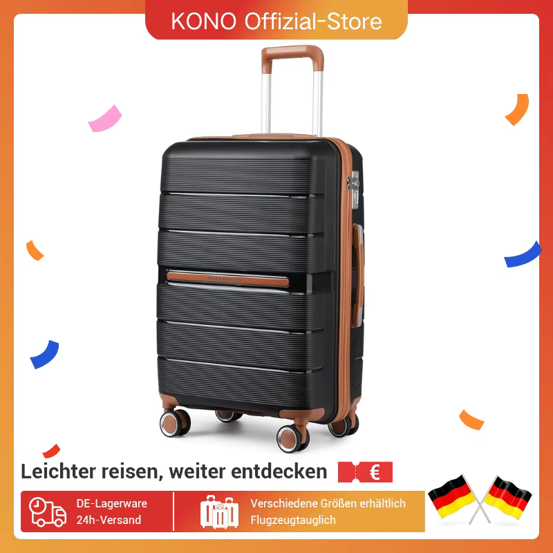 (56/66/76 cm) | Coque rigide British Traveler avec 8 roues tournantes et serrure TSA | 100 % PP