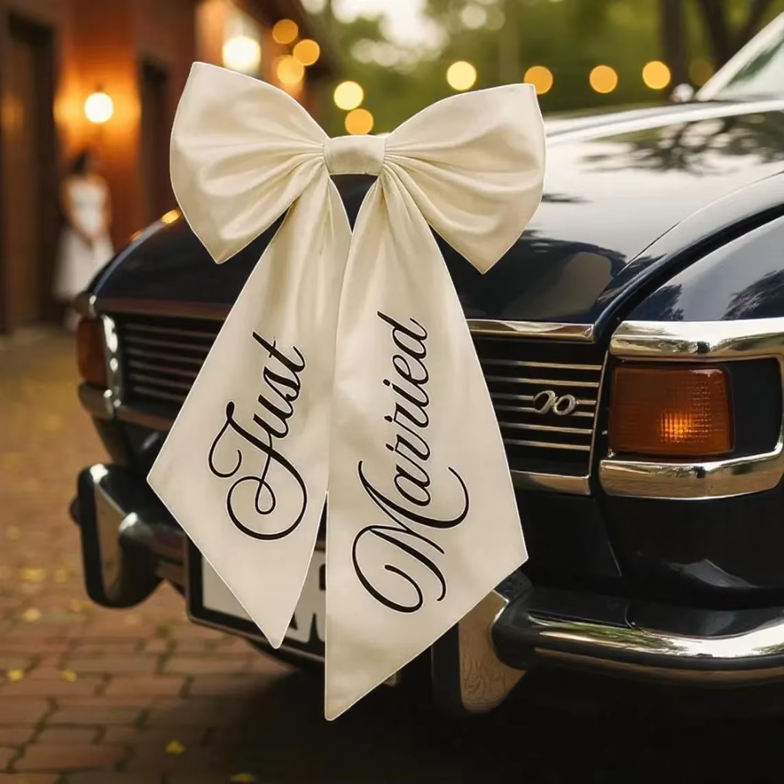 Nœud de voiture « Just Married » avec ruban – Décoration élégante pour voiture de mariage, accessoir