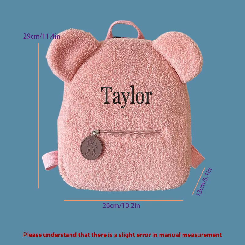 Sac à dos décontracté en peluche brodé personnalisé en forme d'ours en peluche, idéal pour l'école,