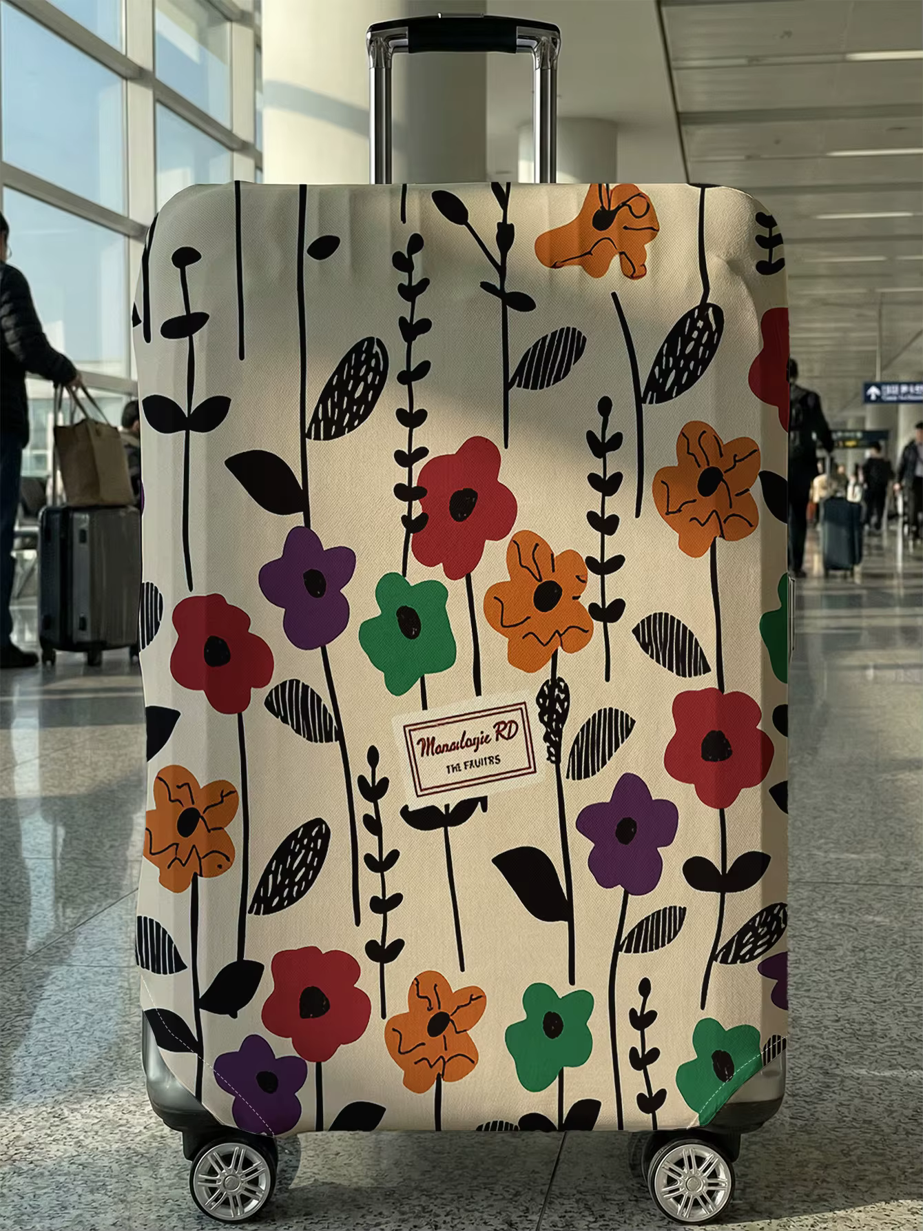 Housse de bagage à imprimé floral dessiné à la main couleur Morandi, adaptée aux bagages de 18 à 32 