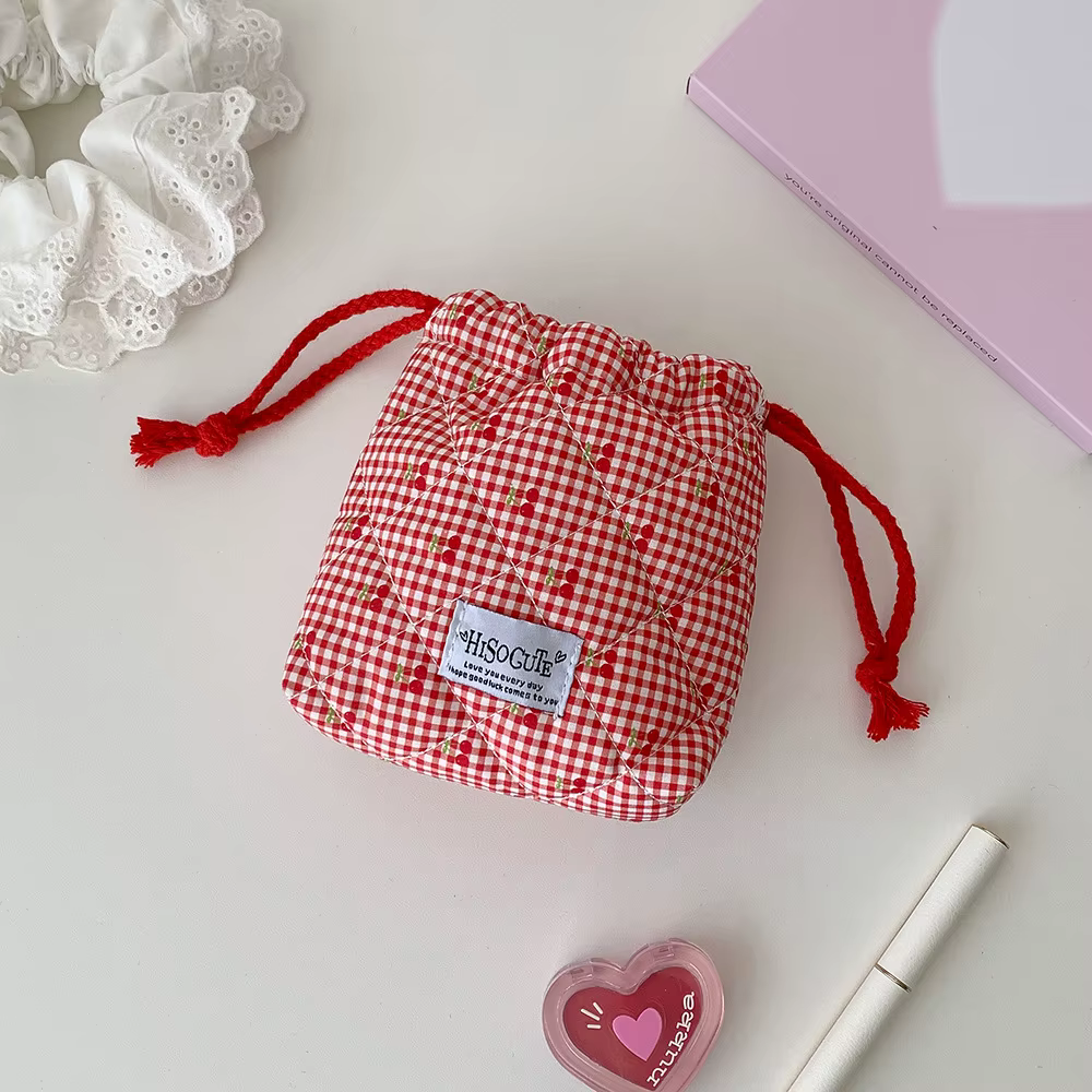 1 pièce Trousse de maquillage et de toilette portable de voyage à cordon de serrage, motif cerises m