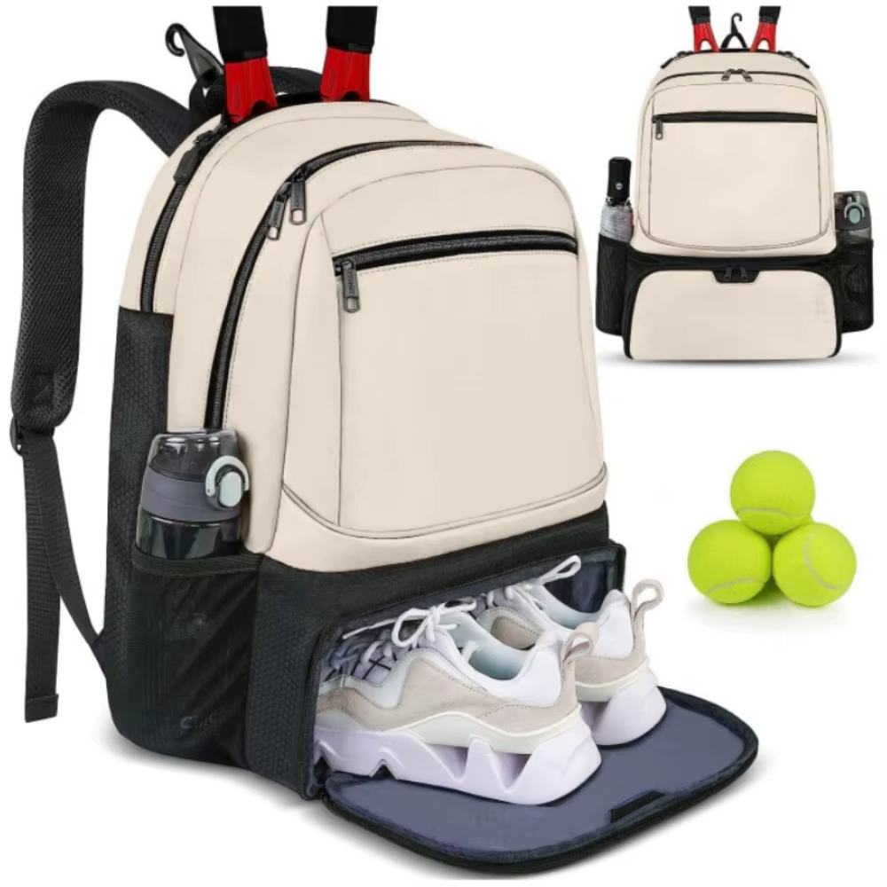 Sac à dos de tennis à fermeture éclair, réversible, robuste, pour raquettes de tennis, sac de transp