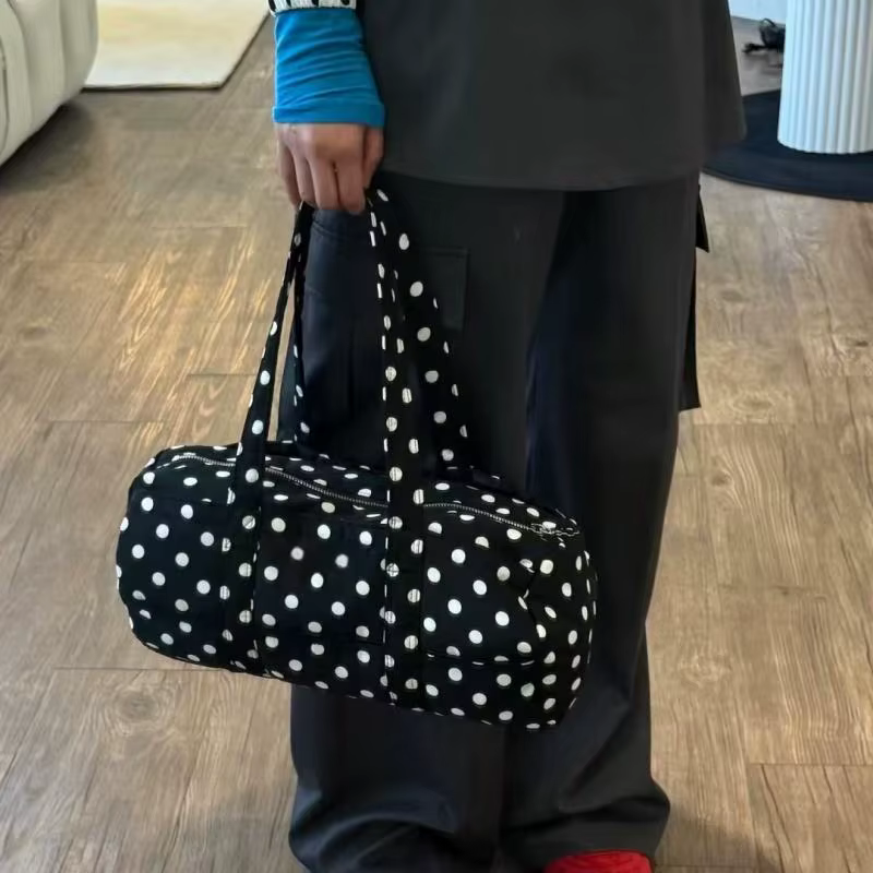 Sac polyvalent de style coréen pour femme ; Sac à main de voyage décontracté à pois en nylon noir et