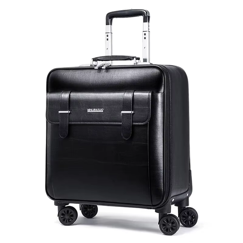 Valise à roulettes en cuir véritable pour hommes, bagage à main avec 4 roulettes, valise de voyage d