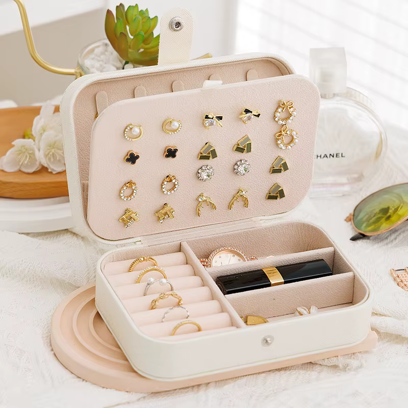 Boîte de rangement de bijoux Portable, organisateur de voyage, étui à bijoux, rangement en cuir, bou