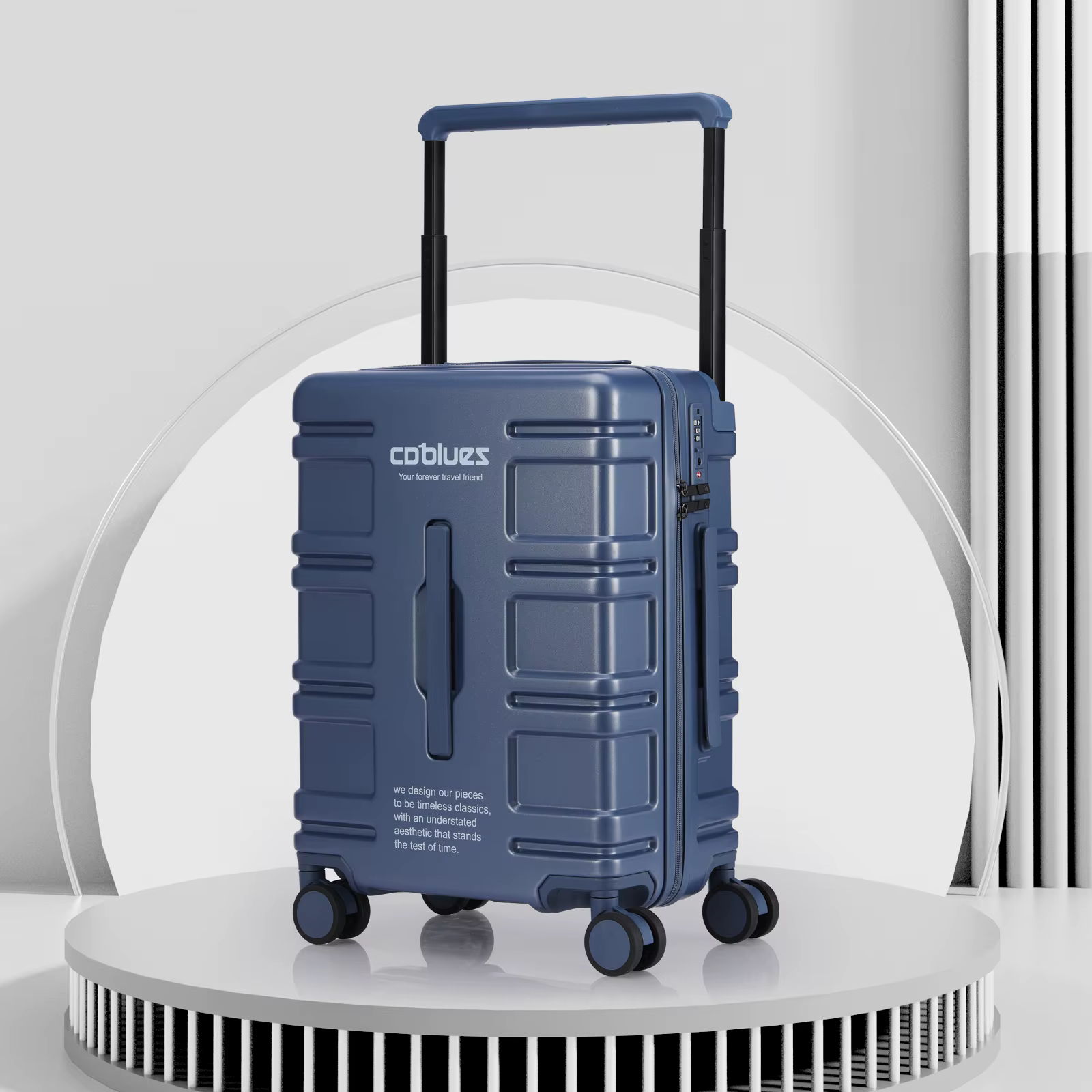 Valise à roulettes grande capacité en PC pur avec poignée large, légère, avec serrure douanière, rou