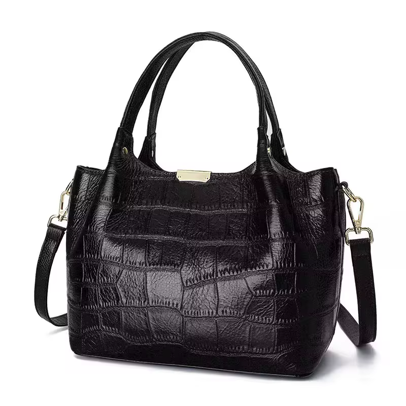 Sac cabas pour femme en cuir véritable motif crocodile, sac à main en cuir de vachette pleine fleur,