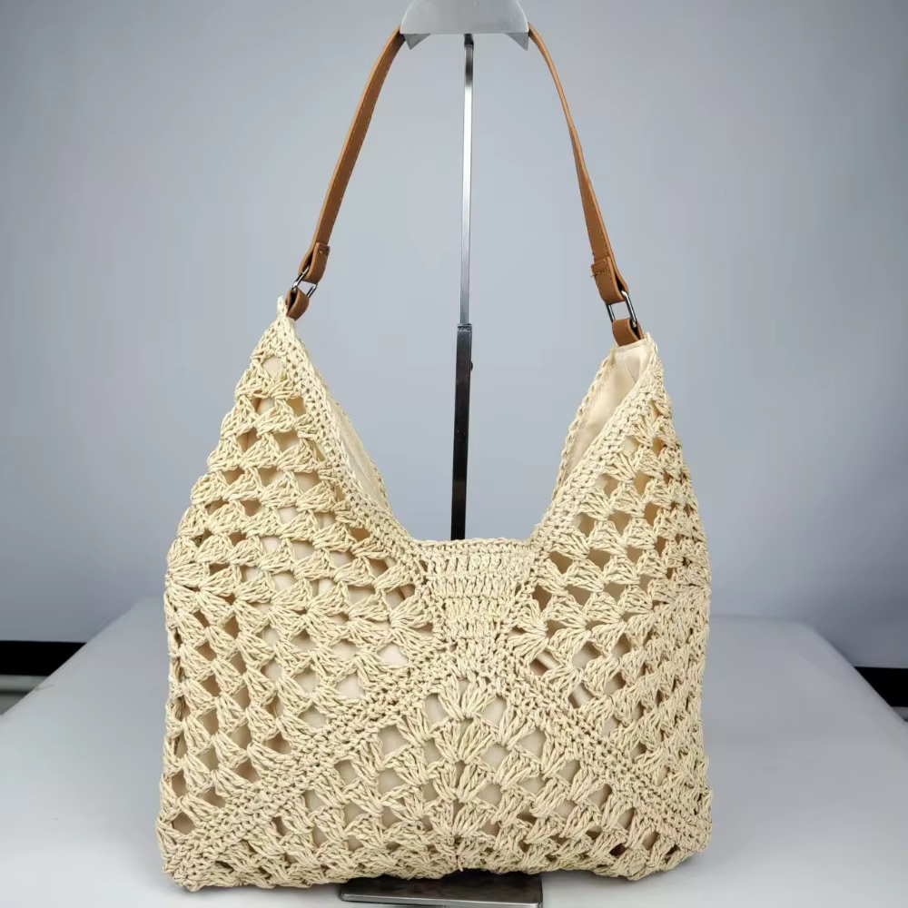 Sac à bandoulière en paille tressée tendance pour l'été, idéal pour la plage et les vacances, sac à 