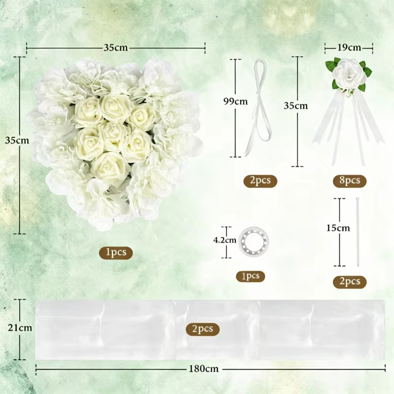 Décoration complète pour voiture de mariage, ensemble romantique avec accessoires en tulle et roses 