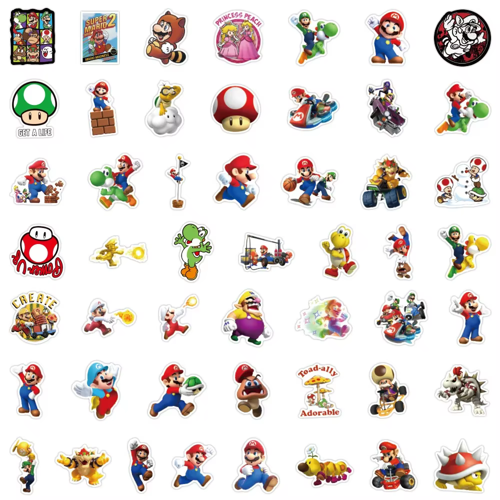 Autocollants de jeu Mario, 50/60/100 pièces, pour ordinateur portable, Skateboard, réfrigérateur, té