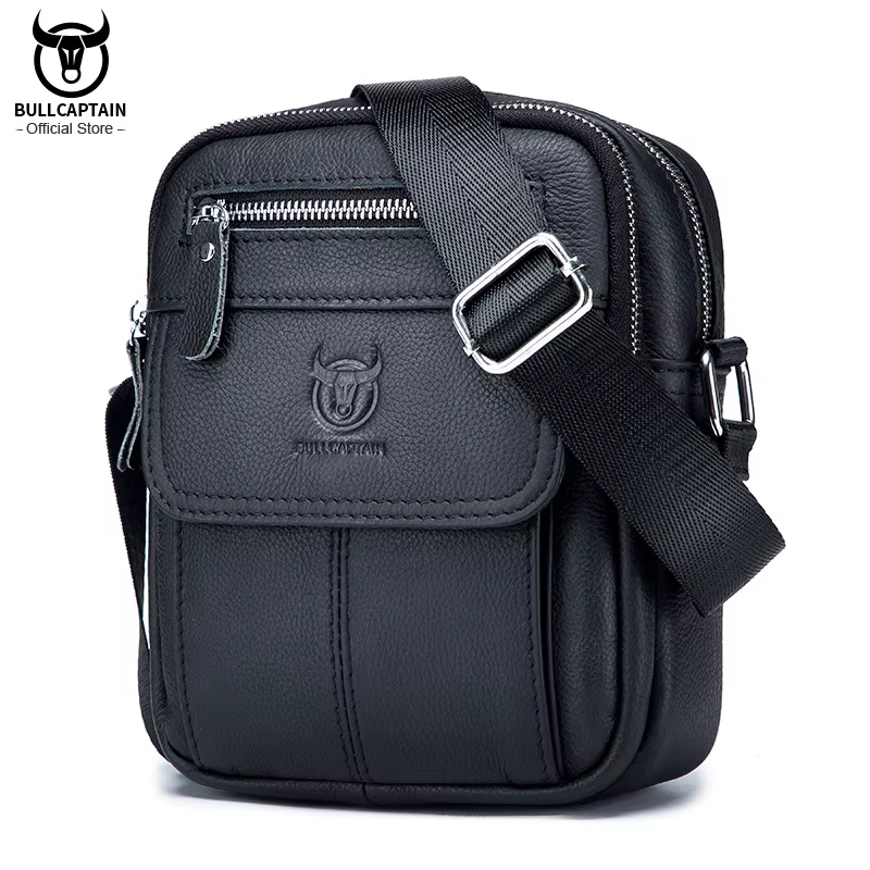 Bullcaptain-Sac en cuir de vachette pour homme, sac messager d'affaires, mini poche de grande capaci
