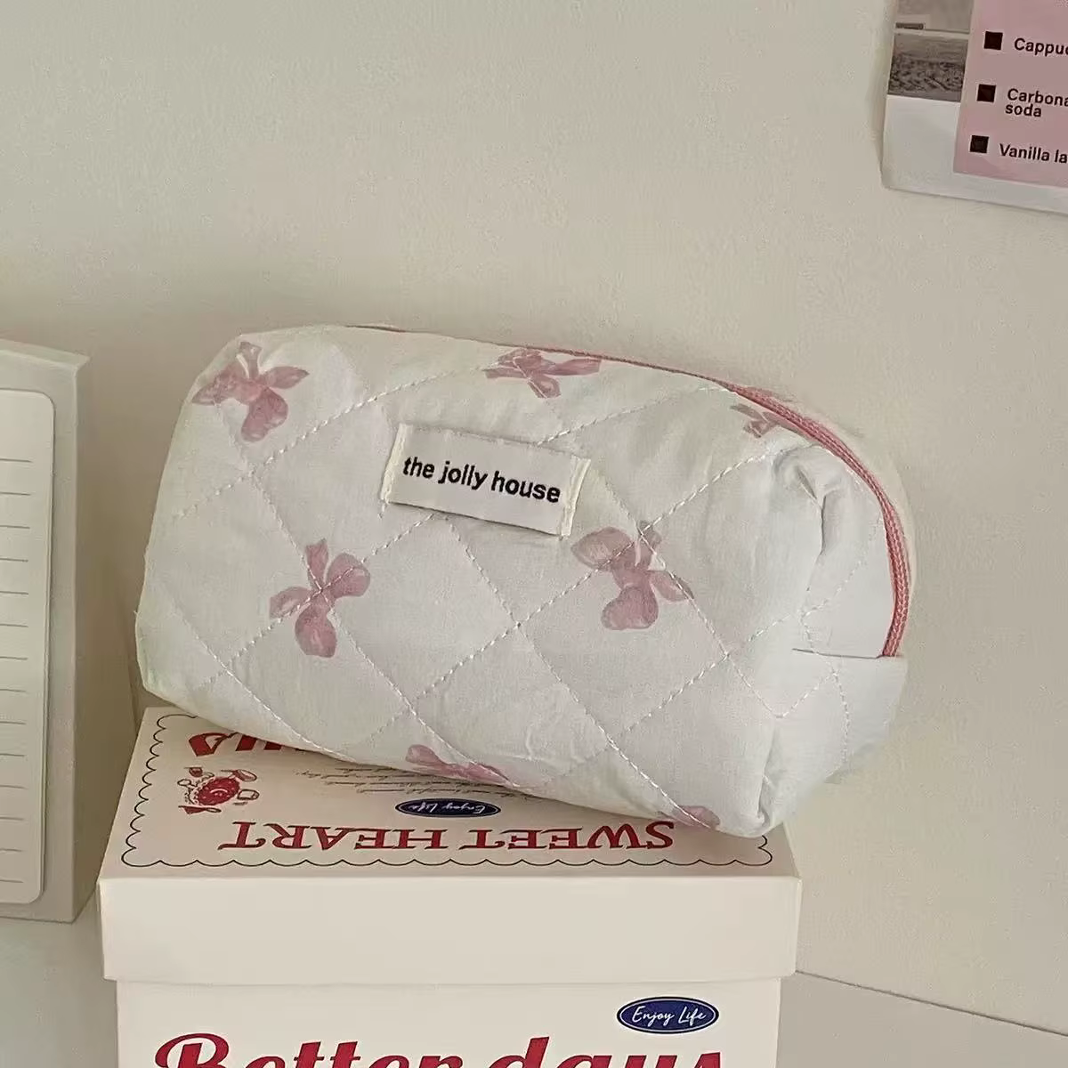 Trousse de maquillage grande capacité avec imprimé nœud, sac de rangement pour cosmétiques et articl