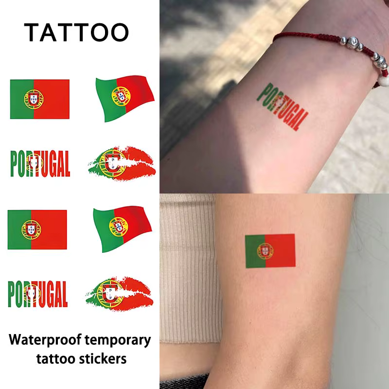 Autocollant de tatouage temporaire sensation portugaise, faux tatouage réaliste, imperméable et dura
