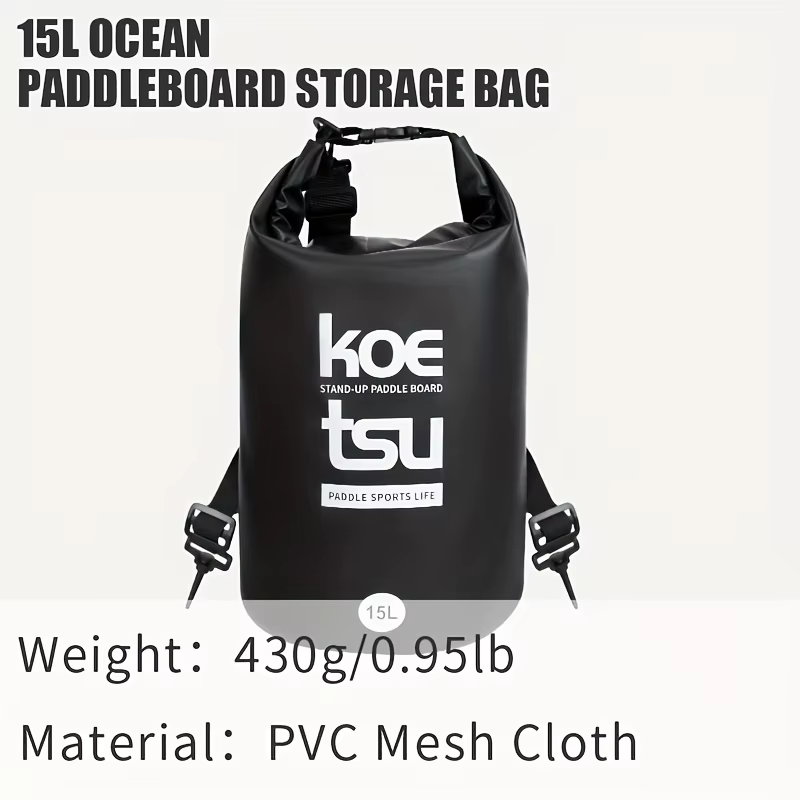 KOETSU sac à dos de voyage en PVC noir 15L, sac de planche à pagaie de grande capacité, rangement sû