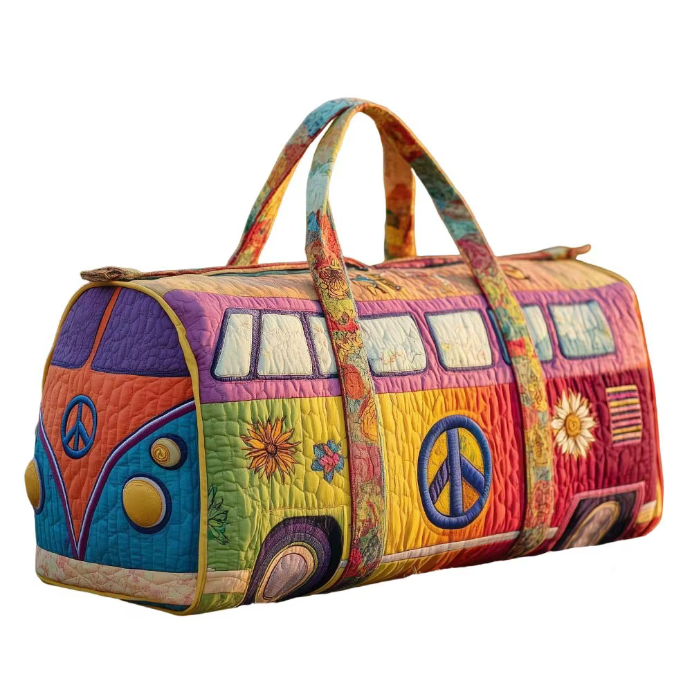 Sac de voyage matelassé en coton de la série Bus, design 3D, style bohème, sac de sport hippie, moti