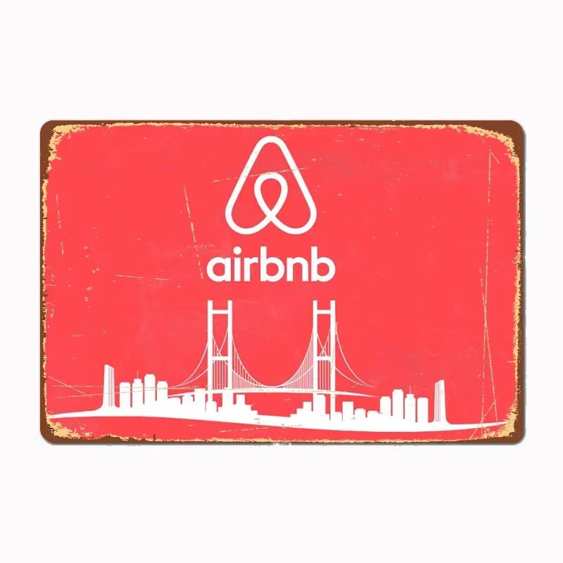 Plaque Métallique Vintage Logo Airbnb – Décoration Murale pour Cinéma, Salon, Cuisine, Chambre, Café