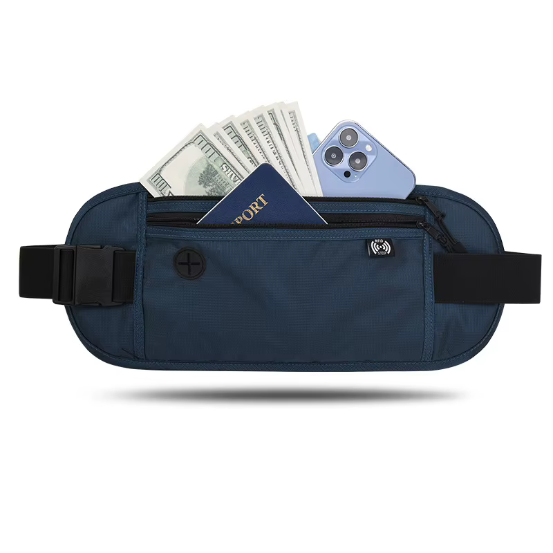 Portefeuille de ceinture de voyage en plein air étanche, sac de taille bloquant RFID, sac banane mul
