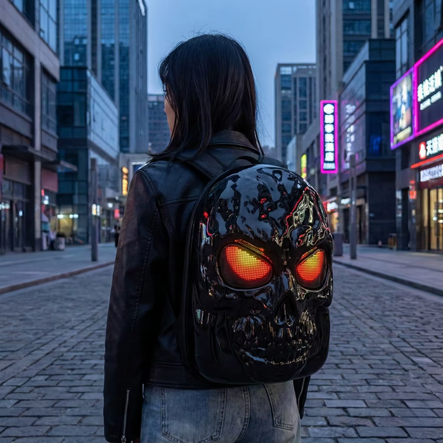 Sac à dos de moto à coque rigide avec crâne LED 3D, avec yeux programmables, contrôle par applicatio